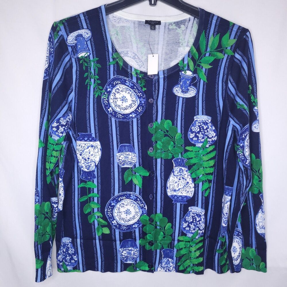 Talbots Cardigan 2X Floral Vase Print NWT